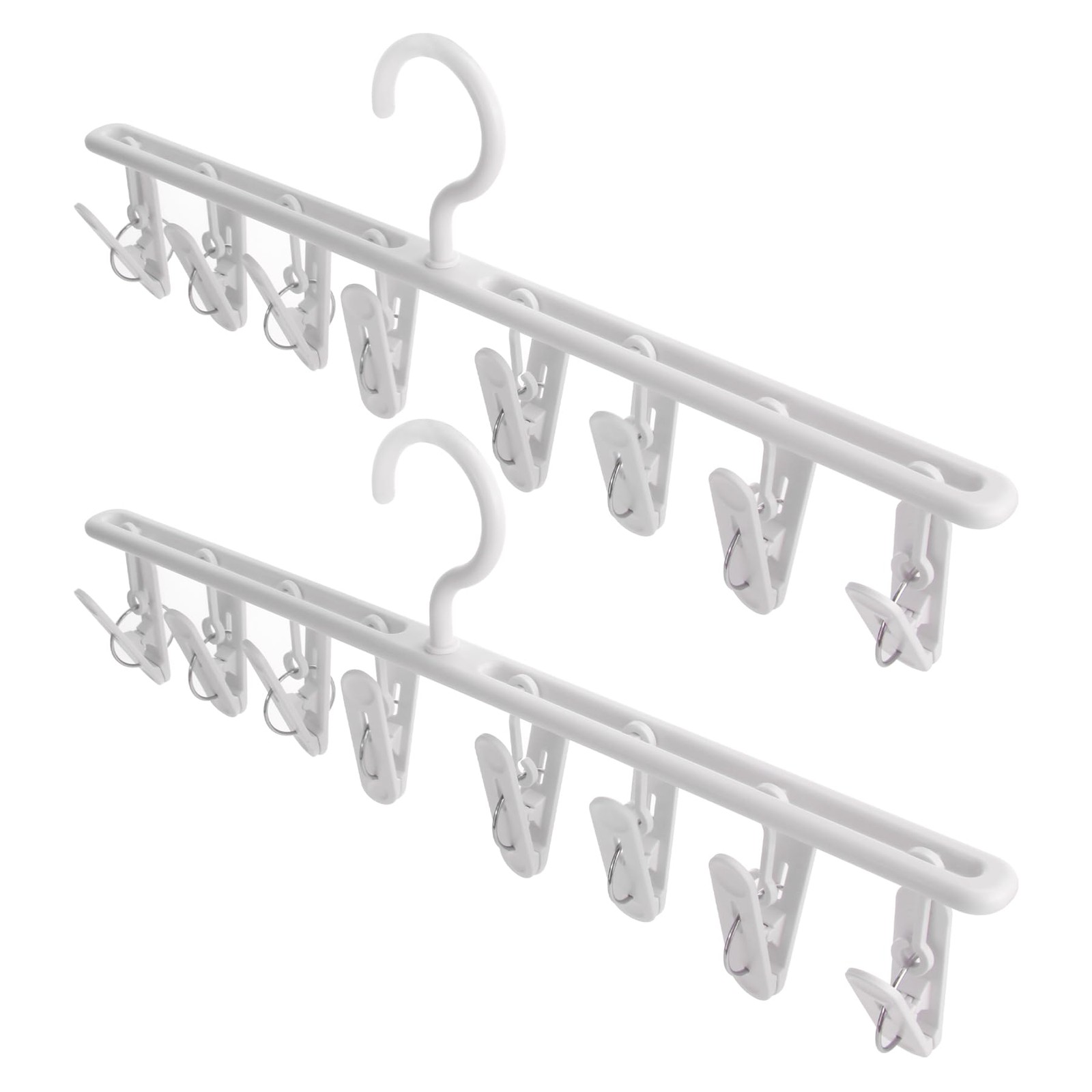 2-Pack Hanging Sock Drying Rack, White Clothes Hanger with 8 Hooks, Windproof...