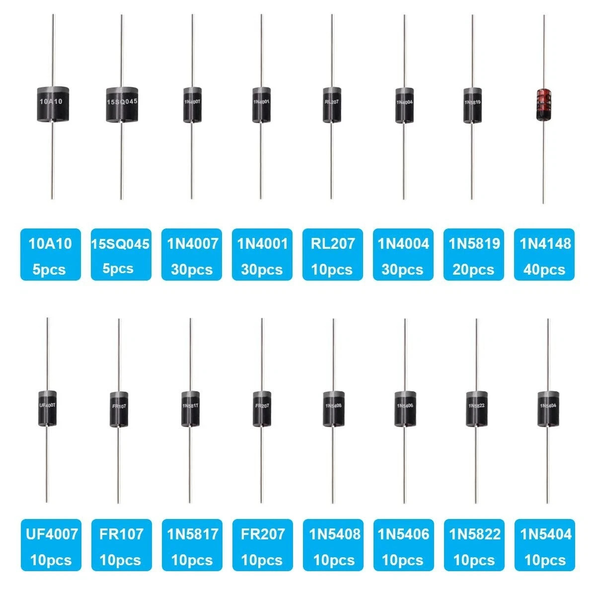 250 Pcs 16 Values Rectifier/Schottky/Fast Recovery/Switch Diode Assortment Kit,1