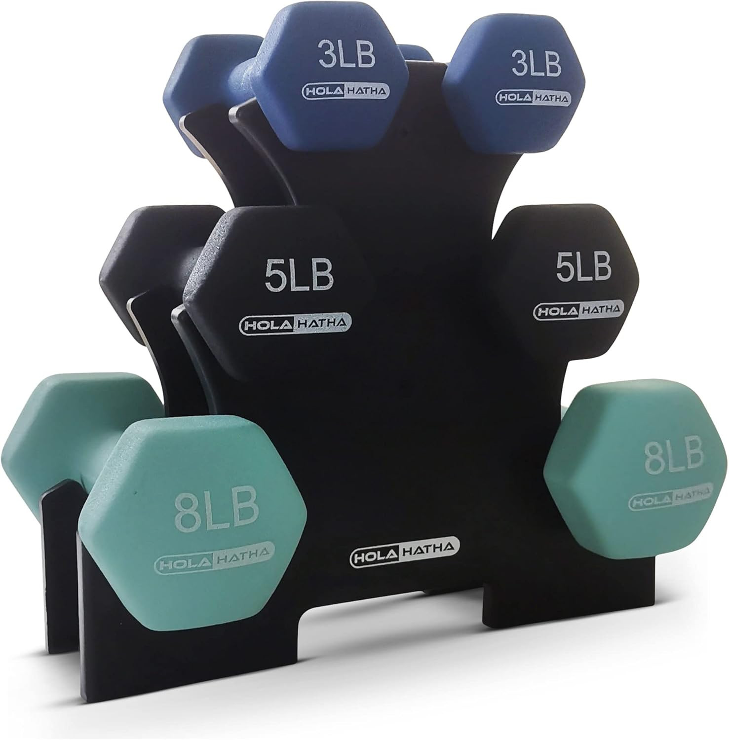 2, 3, 5, 8, and 10 Pound Neoprene Dumbbell Free Hand Weight Set with Rack, Ideal