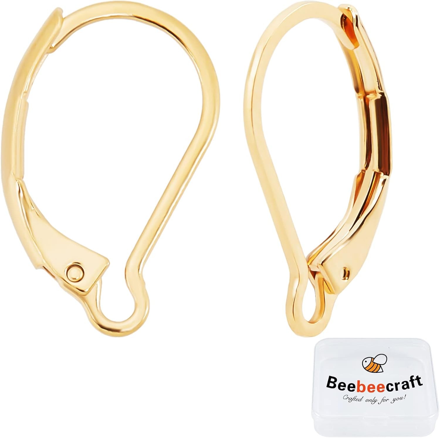 Beebeecraft 1 Box 50Pcs Leverback Earring Findings 24K Gold Plated French