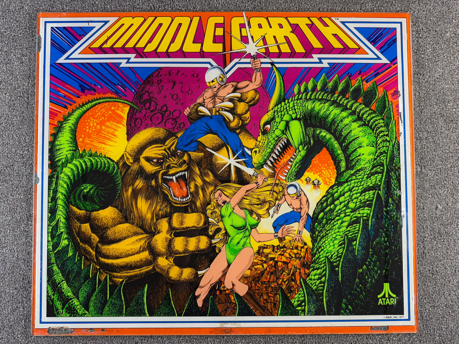 Atari Middle Earth Pinball Machine Game Backglass ORIGINAL