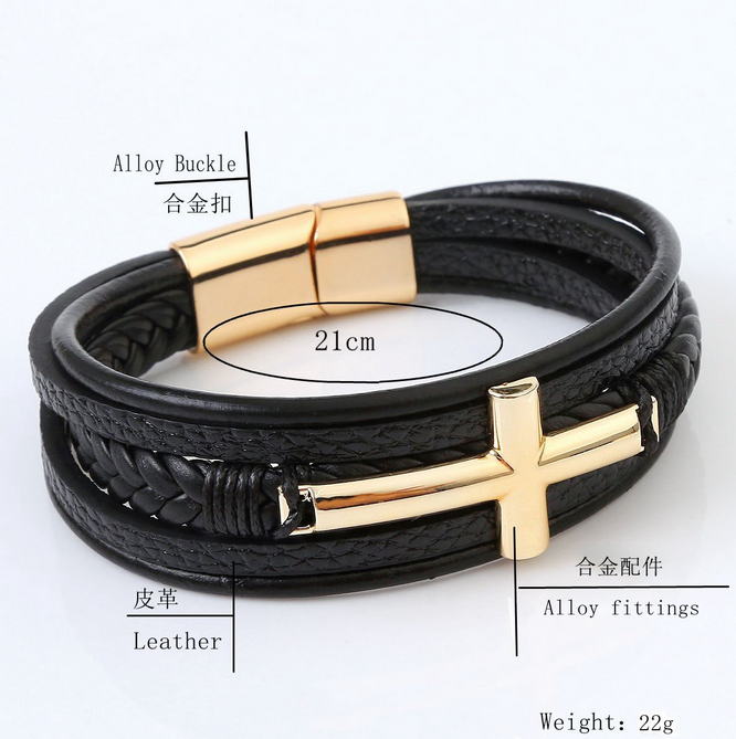 Leather hand woven bracelets, Cross Men's Bracelets, jewelry, accessories