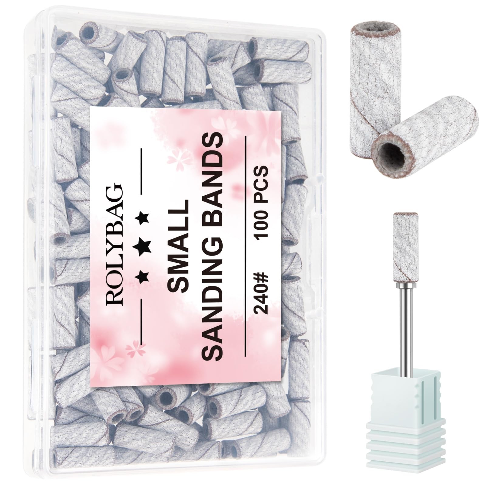 Rolybag 100pcs Small Sanding Bands Nail Drill Bits 240 Extreme Fine Grit Sand...