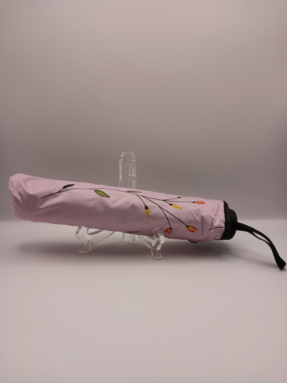 Pink Floral Telescoping Handle Umbrella w/ Storage Cover