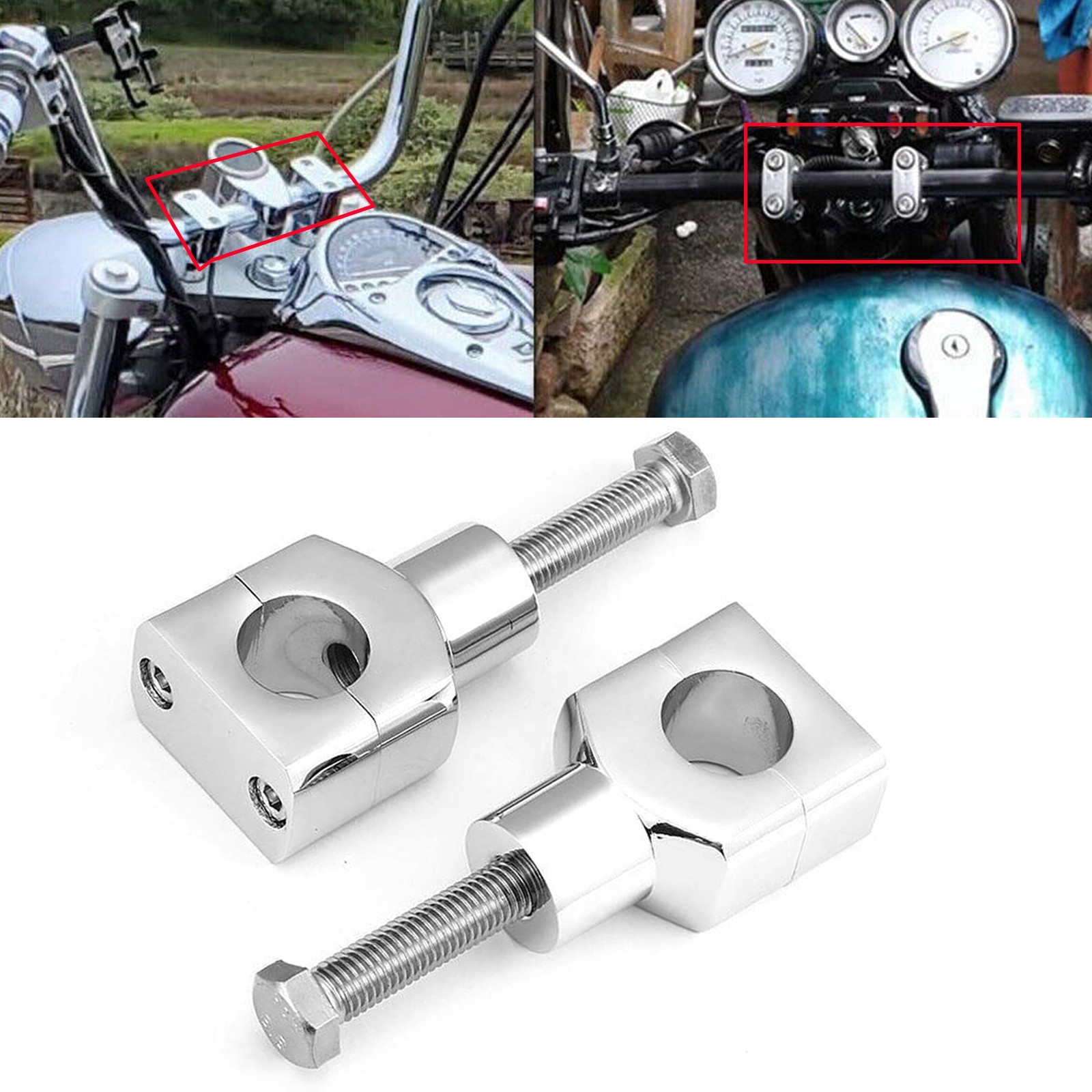 Chrome 1" Handlebar Riser Mount Clamp For Harley Custom Springer Bobber Chopper
