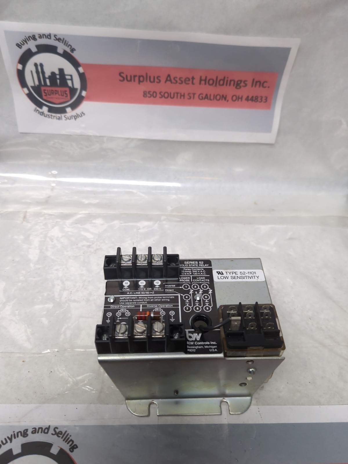B/W CONTROLS,52-1101,SERIES 52 SOLID STATE RELAY LOW SENSITIVITY 10 A PRE-OWNED