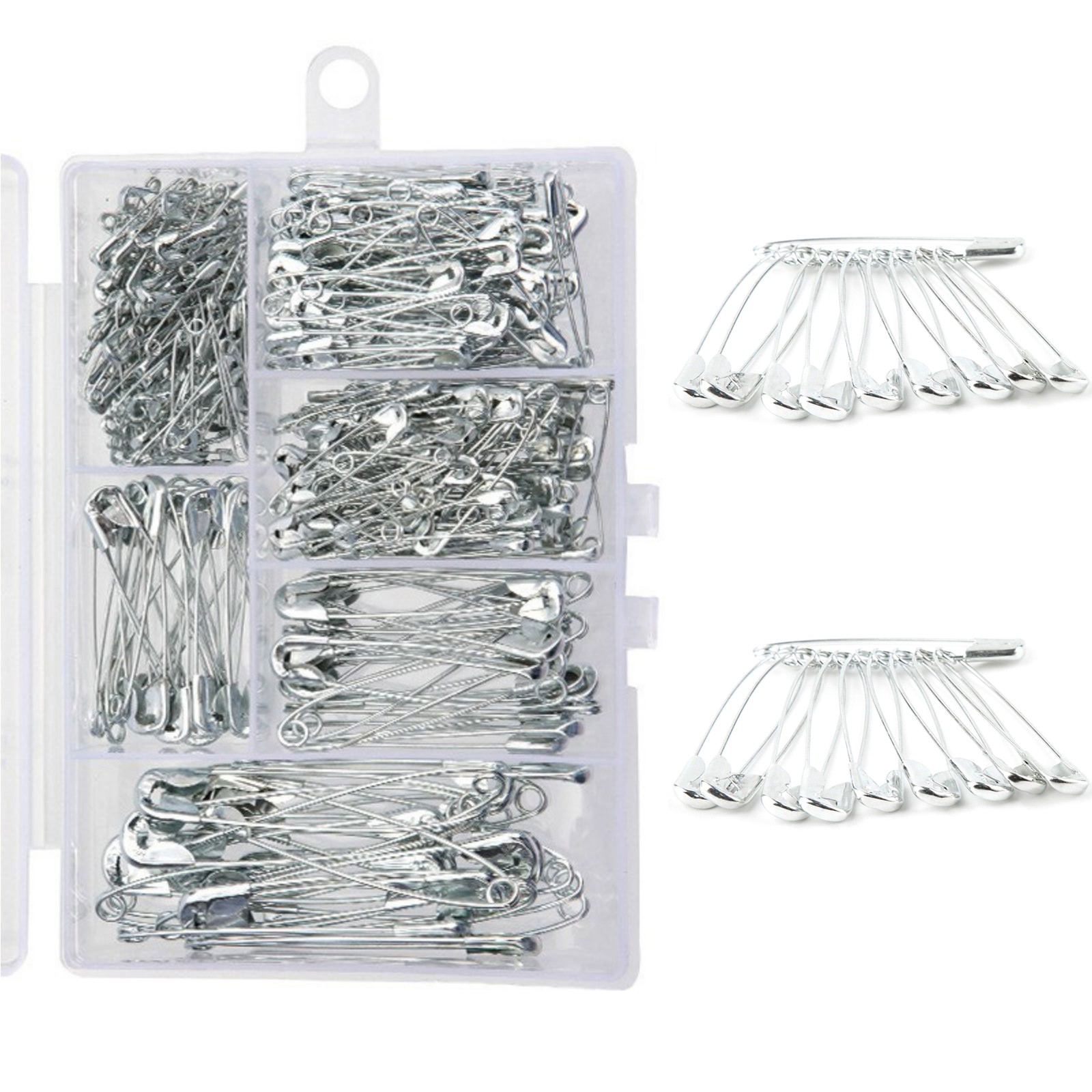 300Pcs Steel Safety Pins Assorted 6 Size Heavy Duty Nickel Plated Clothes Pins