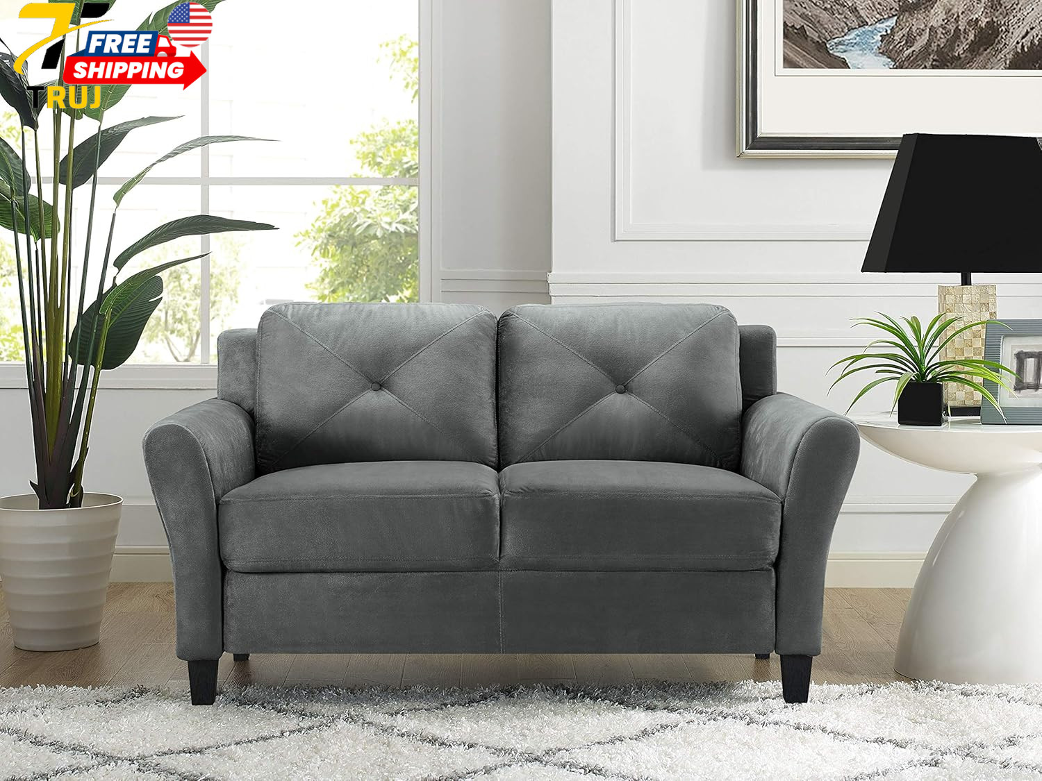 57.9" Loveseat Transitional Modern Pocket Coil Comfort Easy Assembly Microfiber