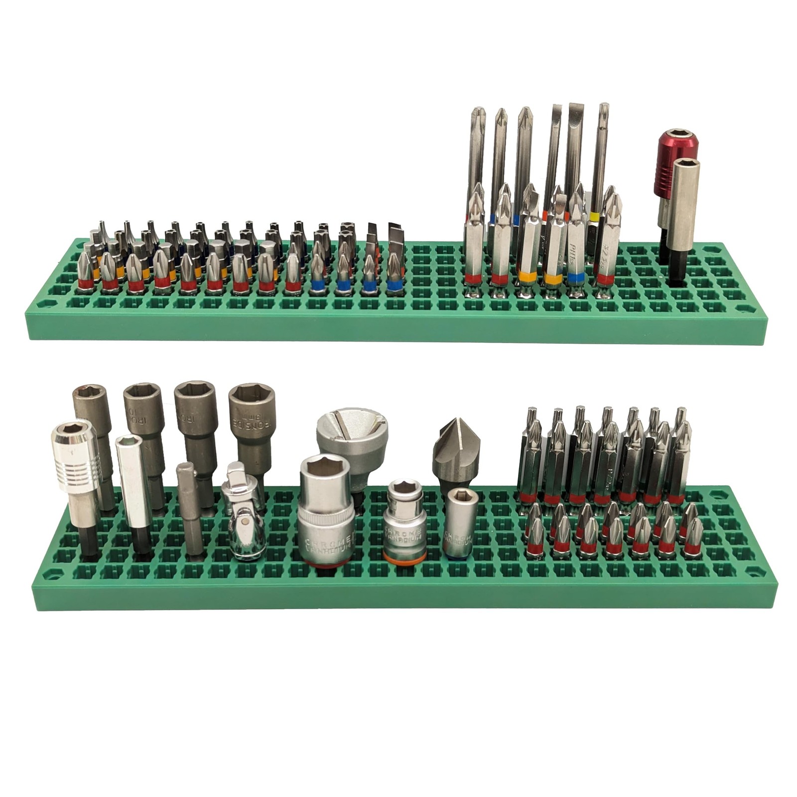 Free Zone Bit Organizer Set (Green) – 158-Hole Bit Storage – 1/4" He