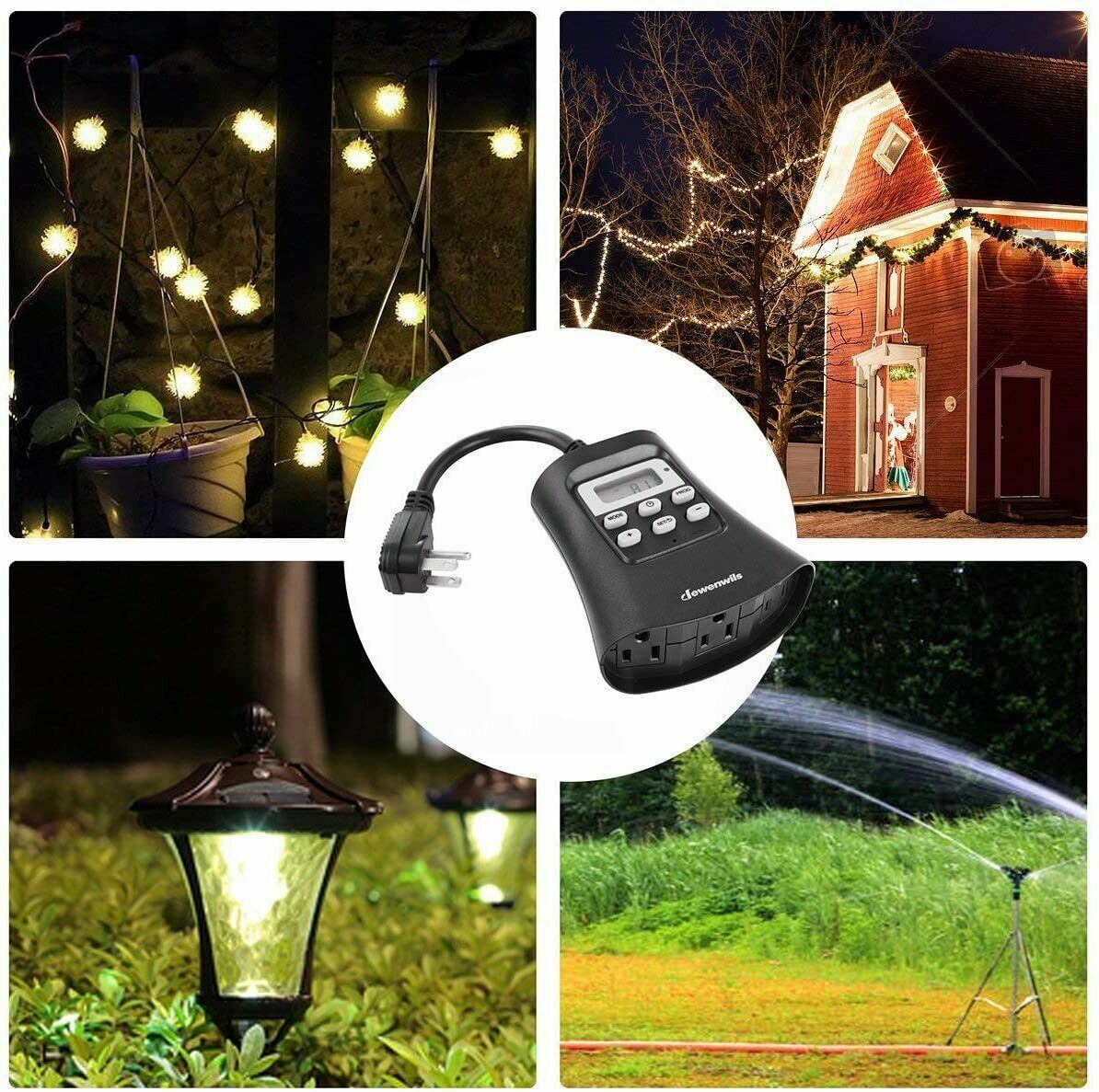 DEWENWILS Outdoor Timer Outlet Plug-in Digital Outside Timer for Holiday Light
