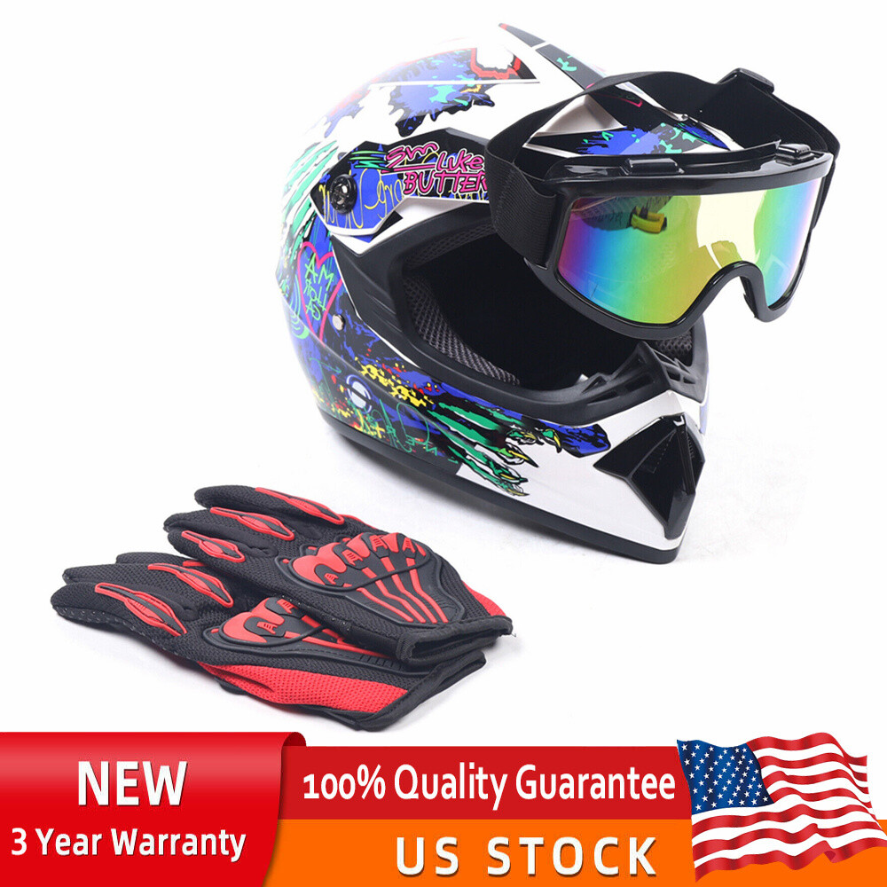 Adult Helmet +Gloves +Goggles for Dirt Bike DOT Motorcycle Motocross MX ATV