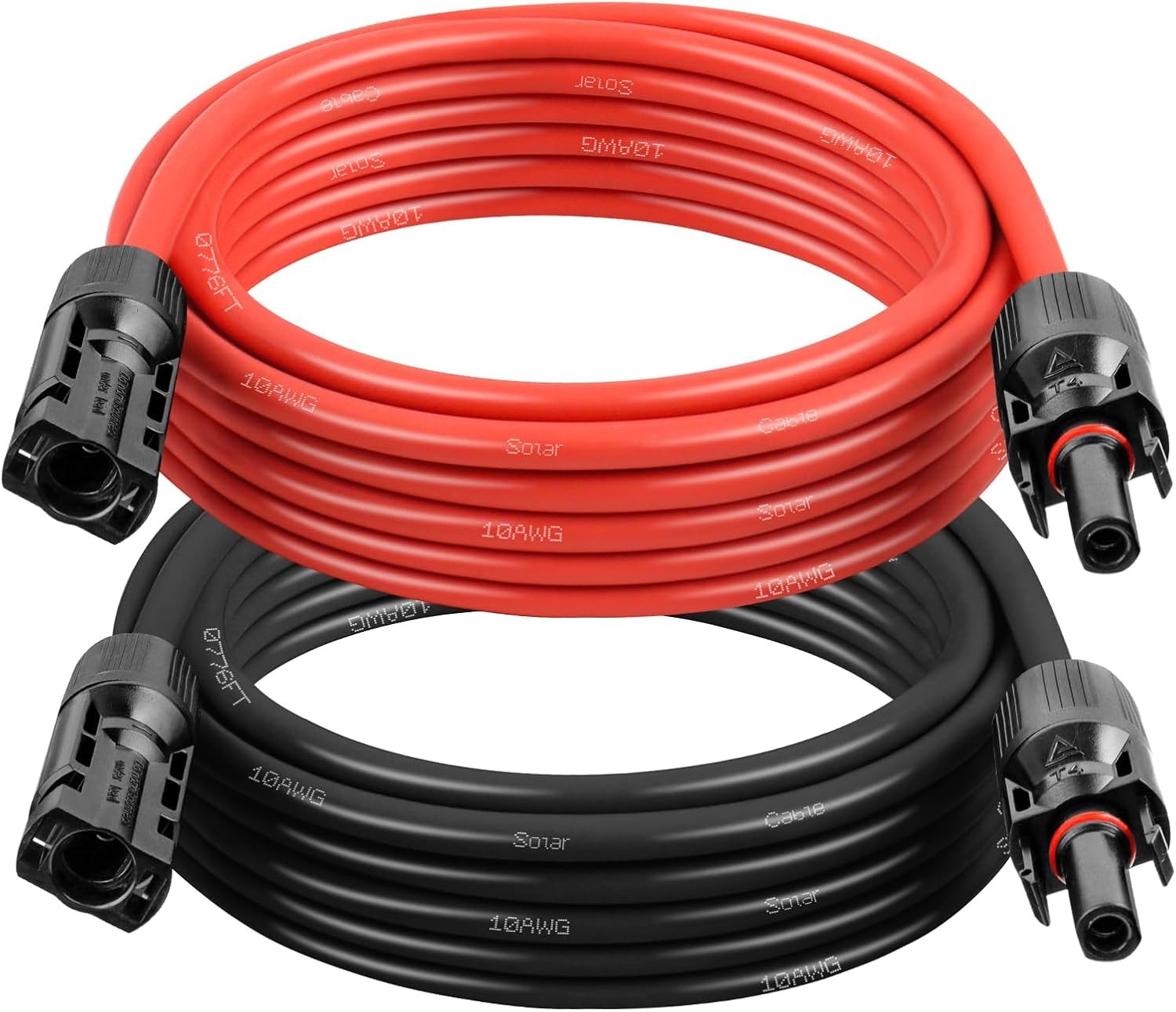 10AWG Solar Extension Cable 10FT – 2 Pack Red & Black PV Wire with Solar Conne