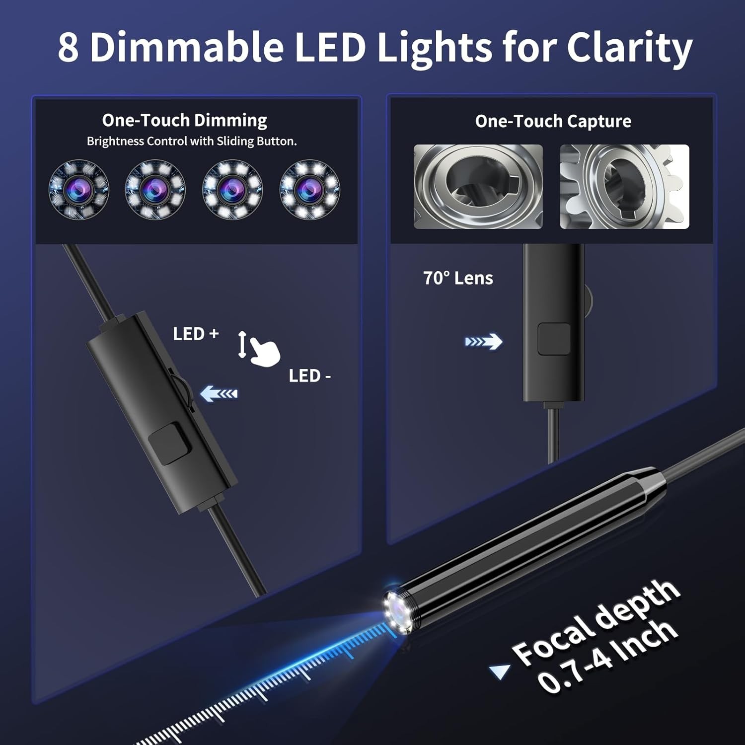 16.4ft Semi-Rigid Endoscope Camera with 8 Adjustable LEDs and High Definition