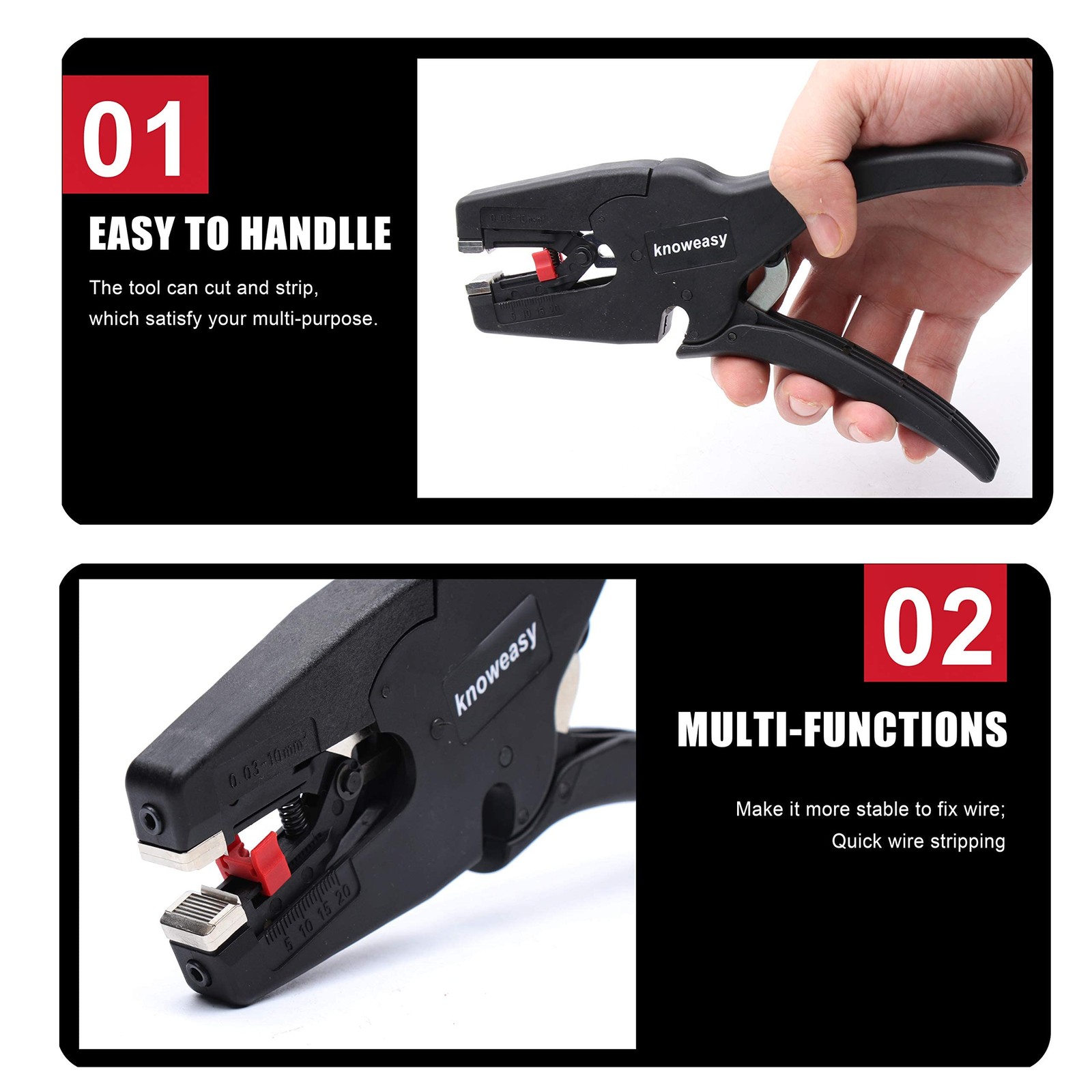 Wire Stripper, knoweasy Stripper Tool with Cutter and 2 in 1 Black