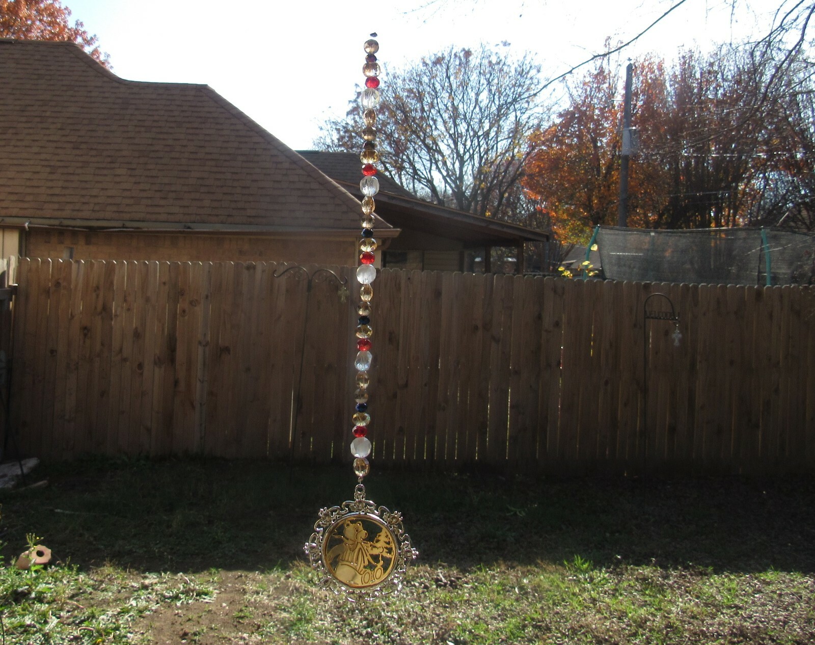 Handmade Suncatcher w/ Gold, Blue, & Clear Crystals & a Reed & Barton Teddy Bear