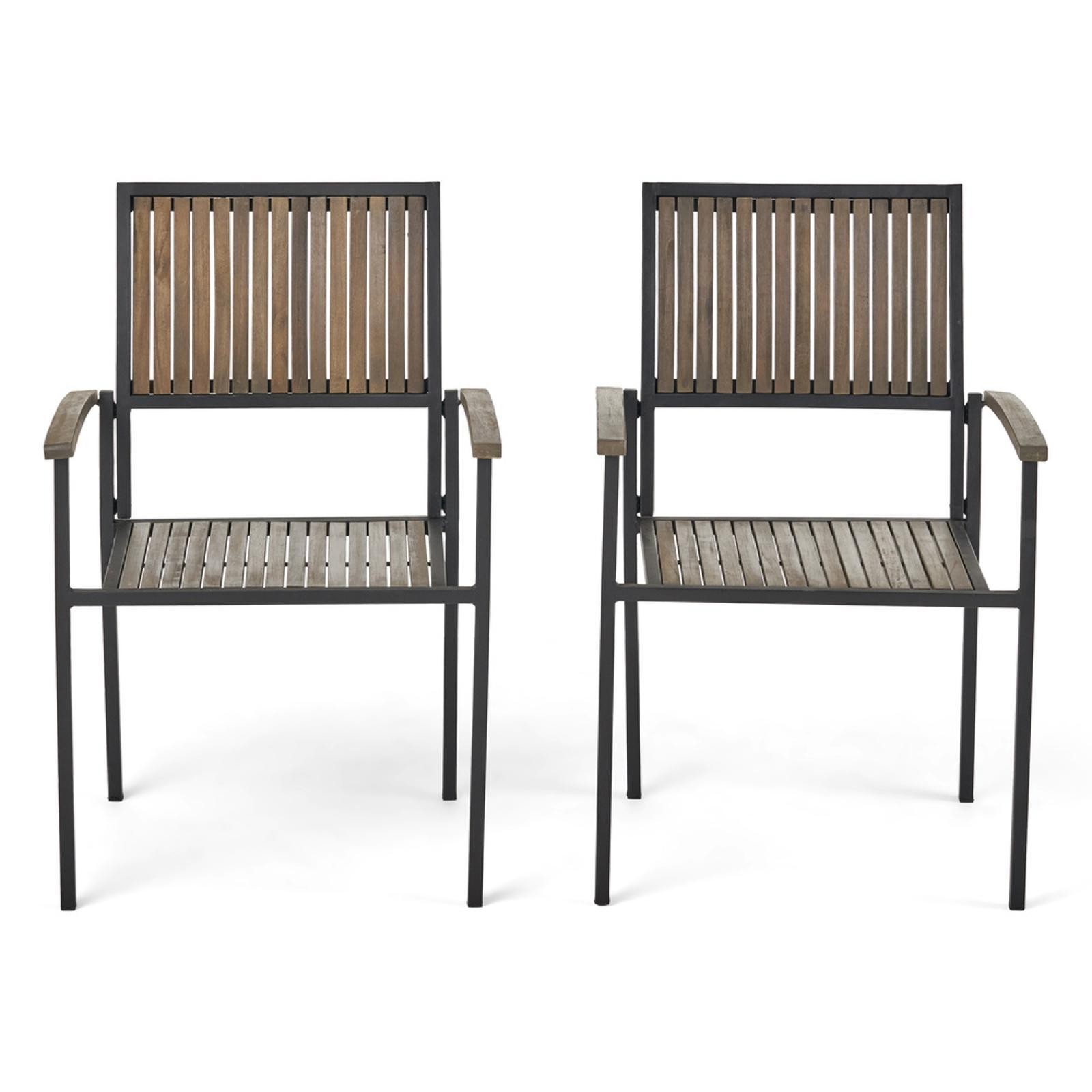 Modern Patio Seating Acacia Wood Metal Chair Set Weather Resistant Dining Chairs