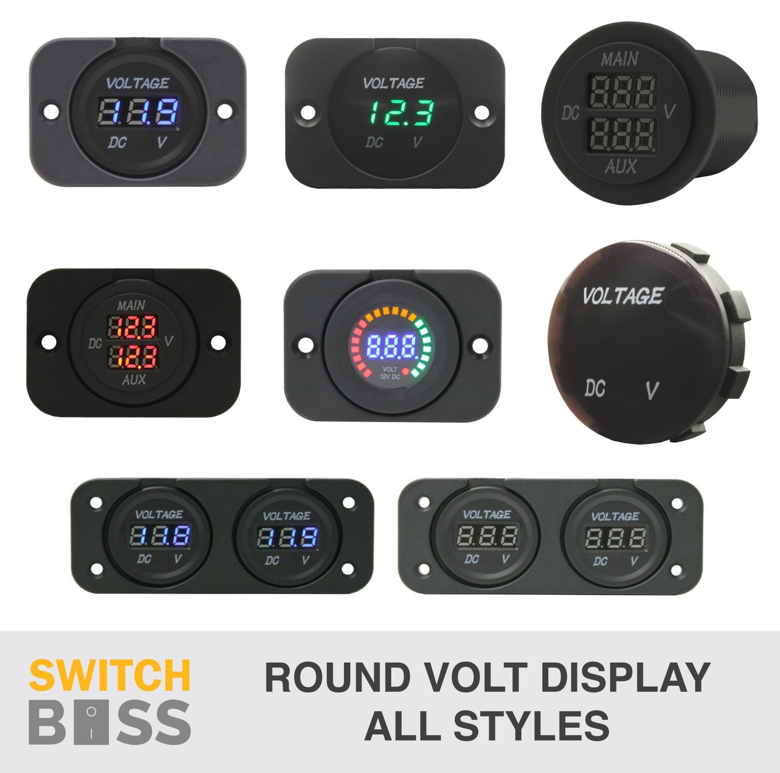 VOLT METER Battery Voltage Display 12v LED ALL STYLES Flush Mount Blue Red Green