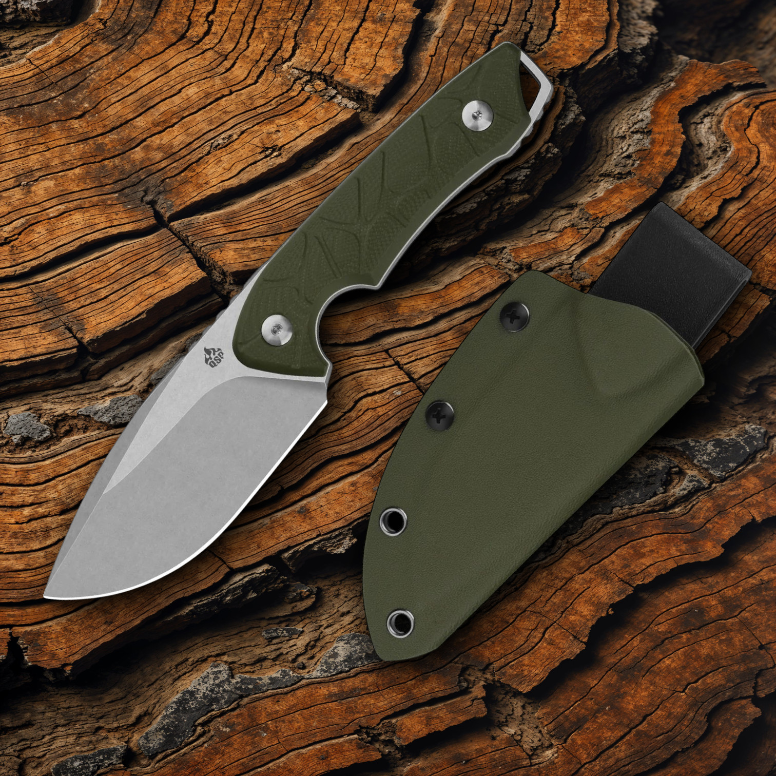 QSP Knife Tiny TOT Fixed Knife 3.5" 10Cr15CoMoV Steel Blade Green G10 Handle
