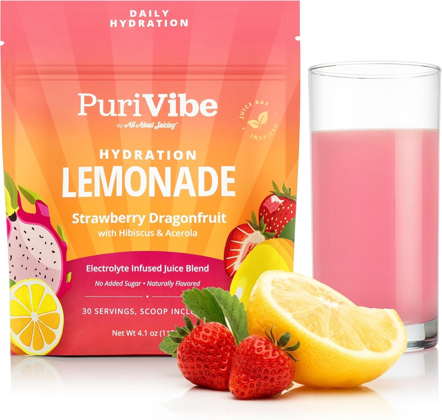 Hydration Lemonade Electrolyte Powder Drink Mix - Strawberry Dragonfruit