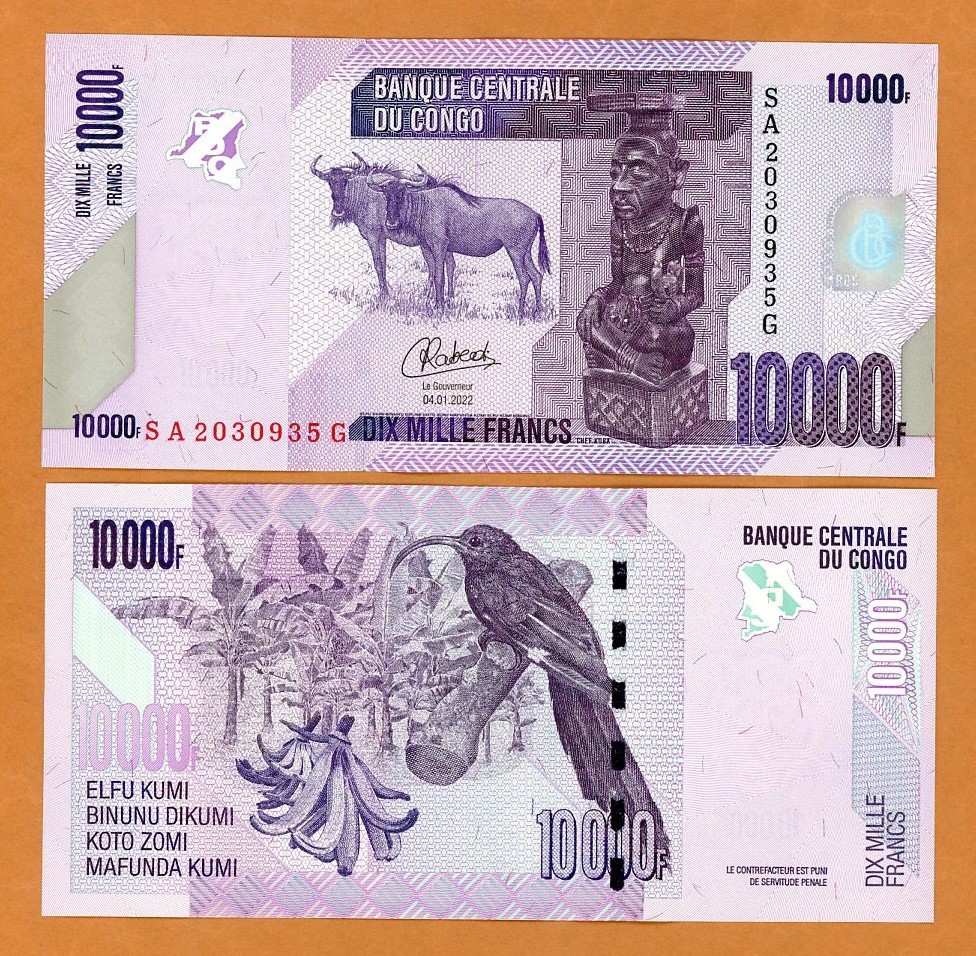 Congo D. R., 10000 (10,000) Francs, 2022, P-103d, UNC