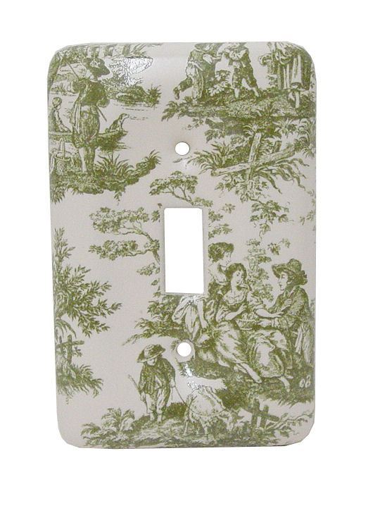 Single Switch Wall Plate Bisque Sage French Toile Design