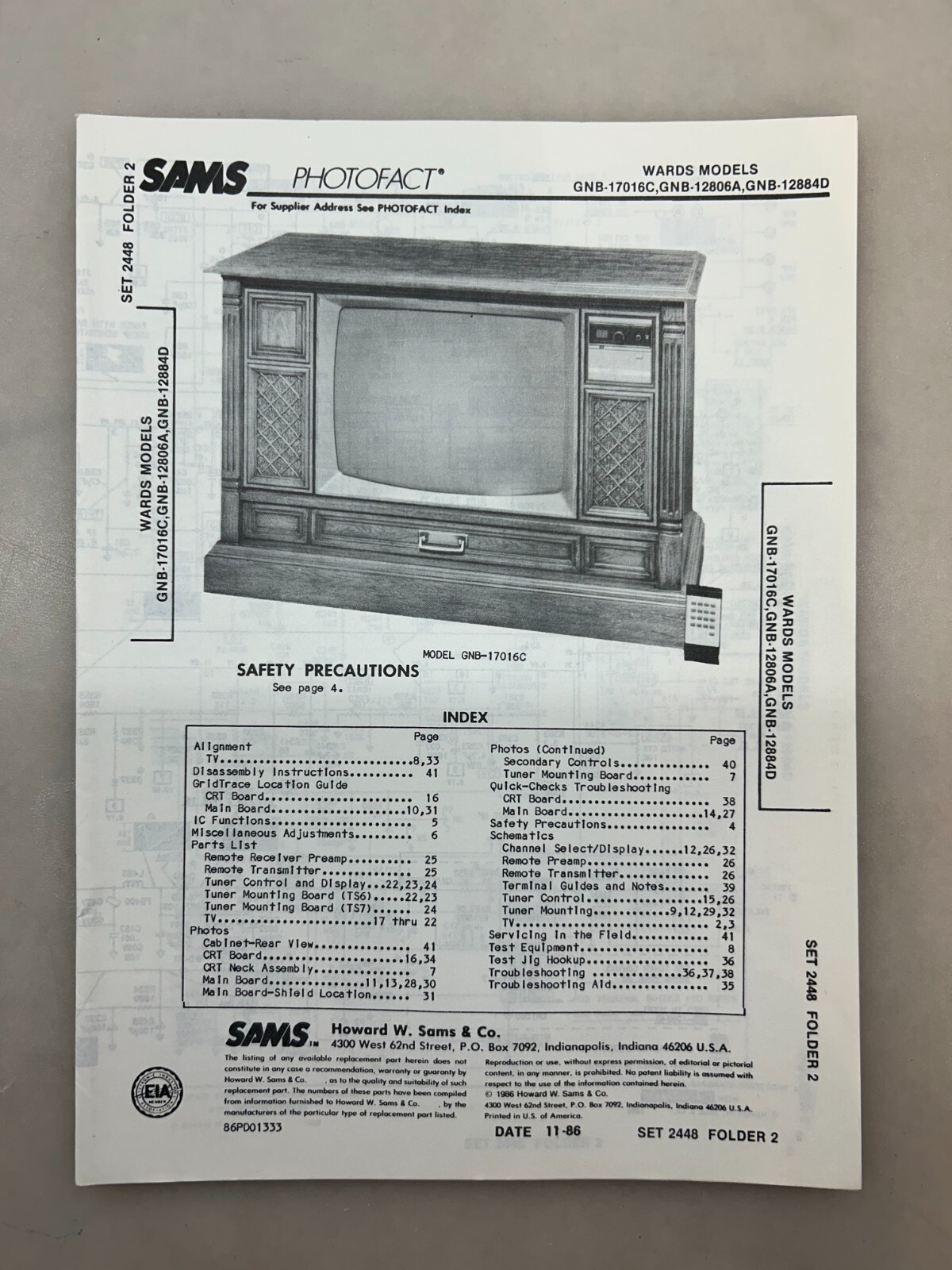Wards GNB-17016C 12806A 12884D Service Manual Sams Photofact Free Shipping