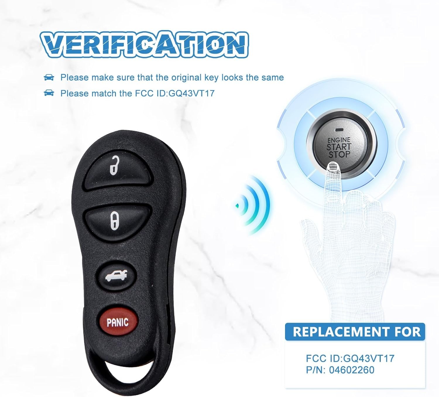 Key Fob Keyless Entry Remote Control Replacement for 2001-2006 Sebring 1