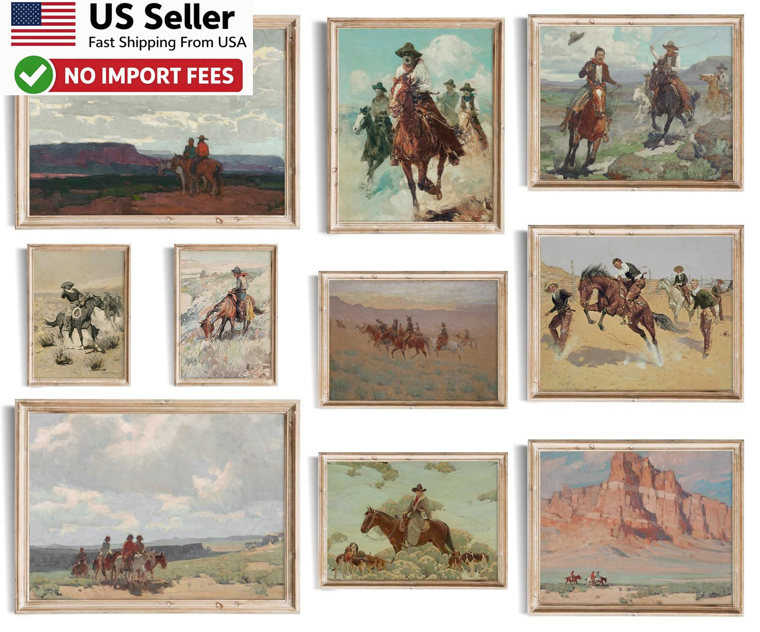 Uniro Western Decor Cowboy Wall Art Vintage Farmhouse Bedroom Print Unframed USA