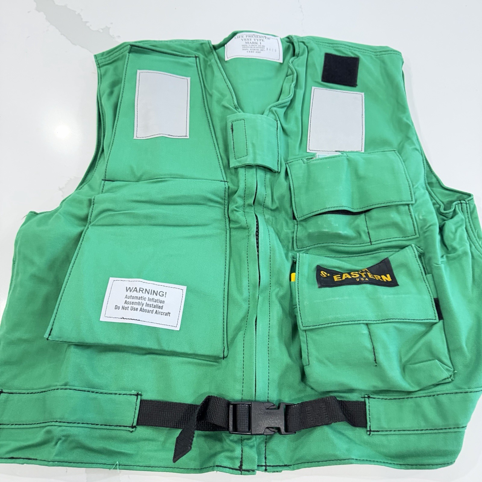 Switlik Flight Deck Vest (Green) Large MK 1 w/ Dye Bag + Strobe + Whistle