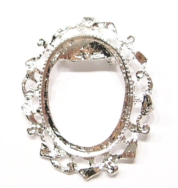4 of 40x30mm Silver Plated Victorian Deco Ribbon Brooch Pendant Combo Setting