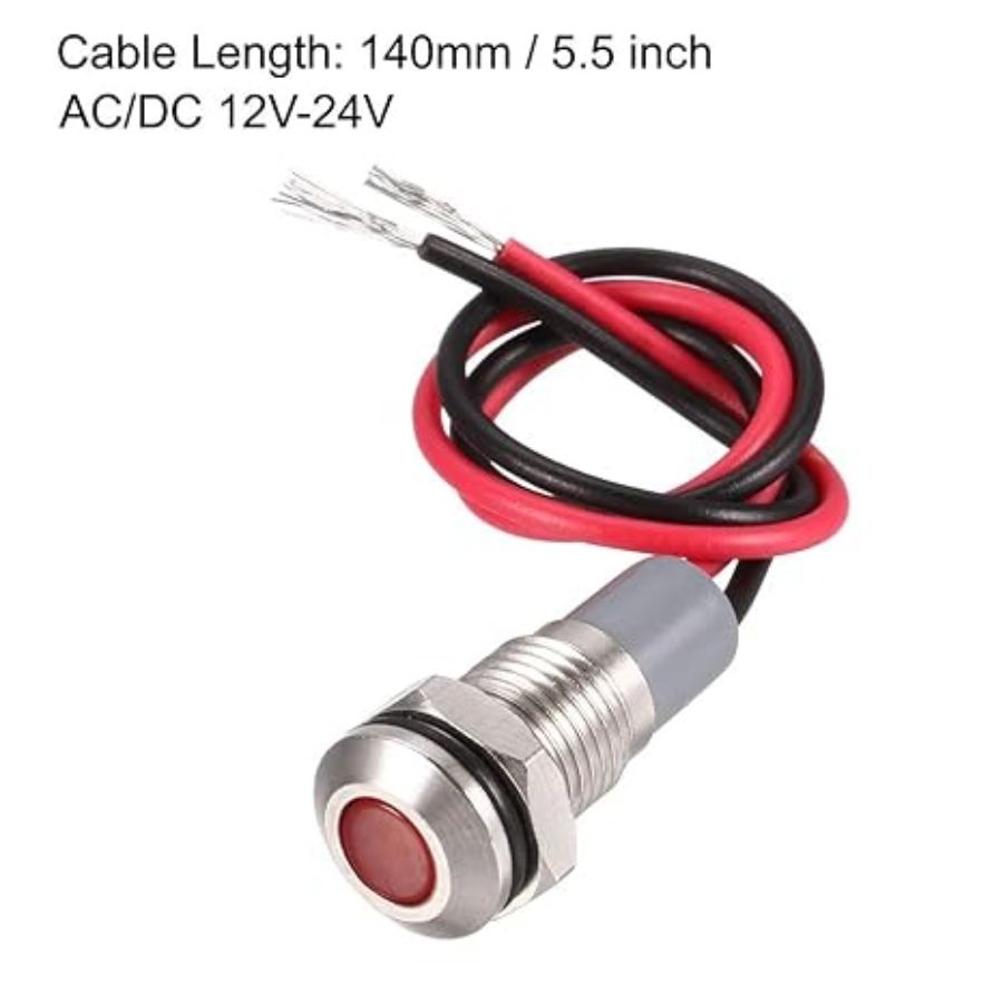 Signal Indicator Lights AC/DC 12V-24V 8mm Panel Mount Red LED Waterproof Red