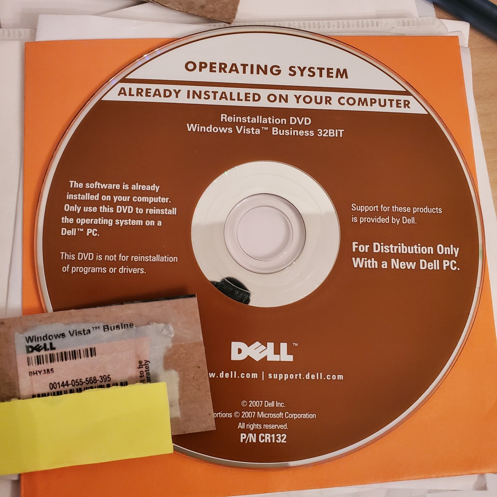 Dell Reinstallation DVD Windows Vista Premium 32 Bit & CD Key Read Description