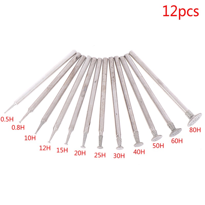 12Pcs Drill Diamond Grinding Head Bur 2.3mm Jade Stone Carve Polish Engra.SD