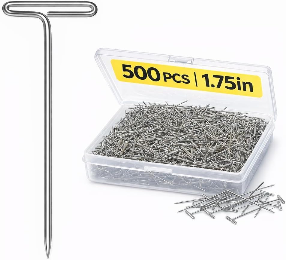 500PCS T Pins 1.75 Inch, Stainless Steel T-Shaped Straight Pins for Sewing, Wig