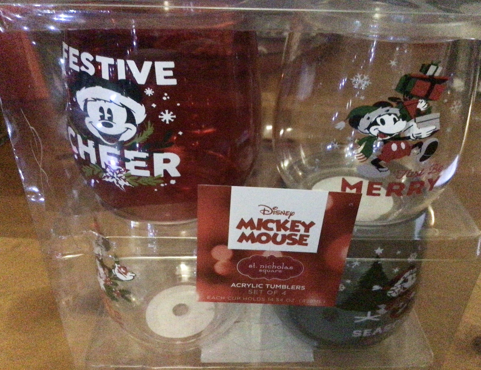Christmas Disney MICKEY MOUSE Acrylic tumbler set of 4 St. NICHOLAS SQUARE New
