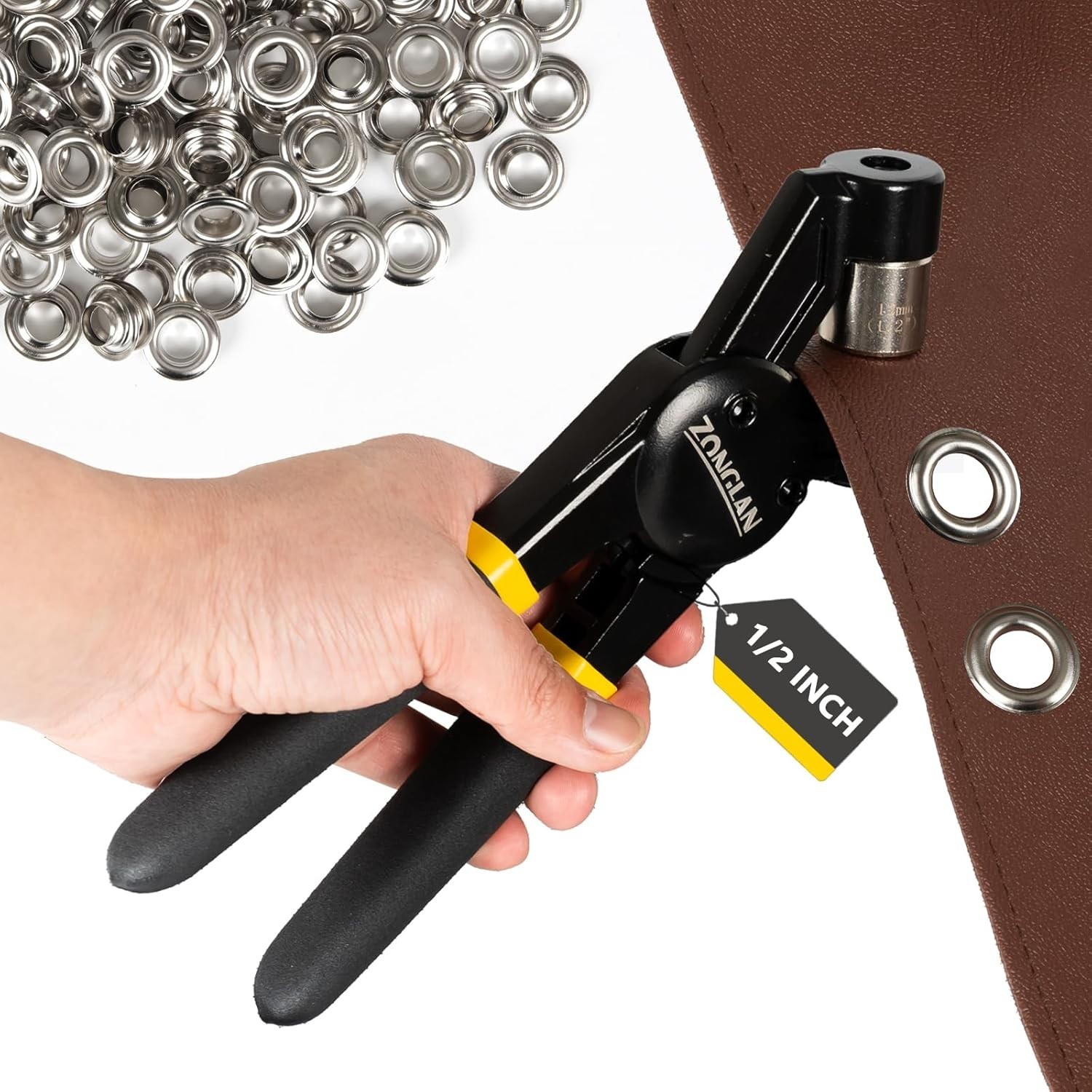 Heavy Duty Grommet Tool Kit with 1/2 Inch Die and 300 Sets of 12MM Grommets,H...