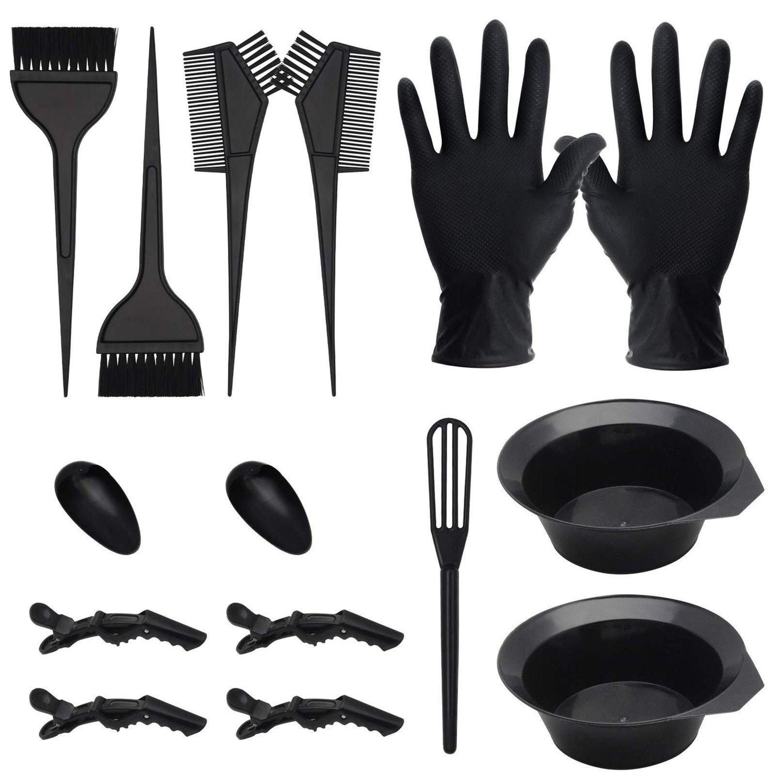 15 Pcs Hair Dye Coloring Kit, Dyeing Bleaching DIY Salon Black