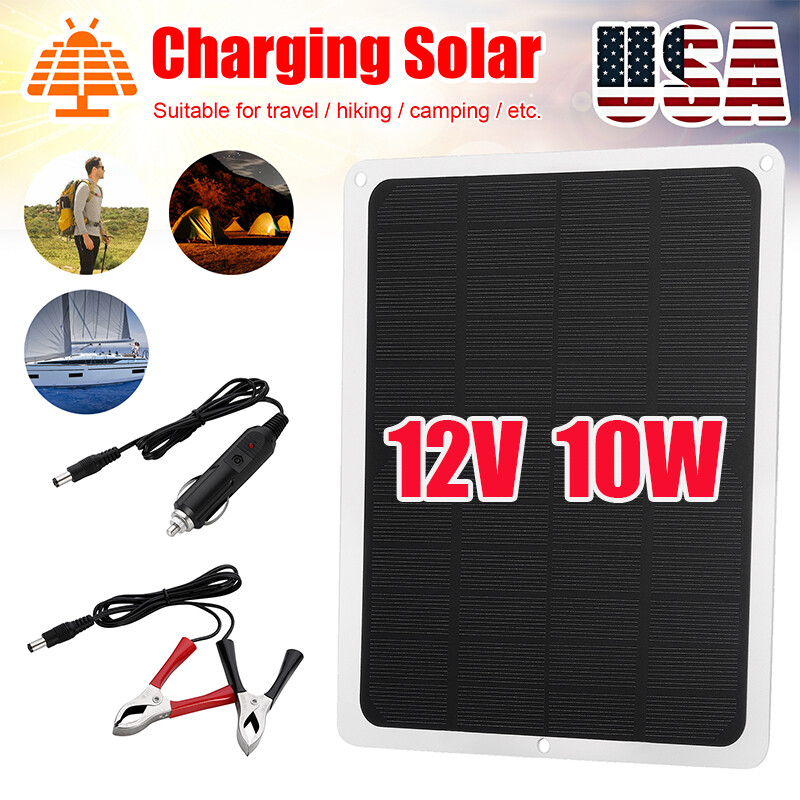 12V 10W Solar Panel Trickle Battery Charger Kit Maintainer Boat RV Car Vehicle
