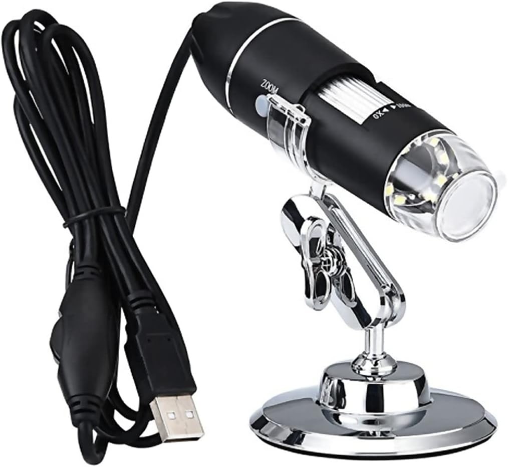 KKSQ 1600X USB Digital Microscope 8 LED Light Camera Magnifier w/ Stand - Black