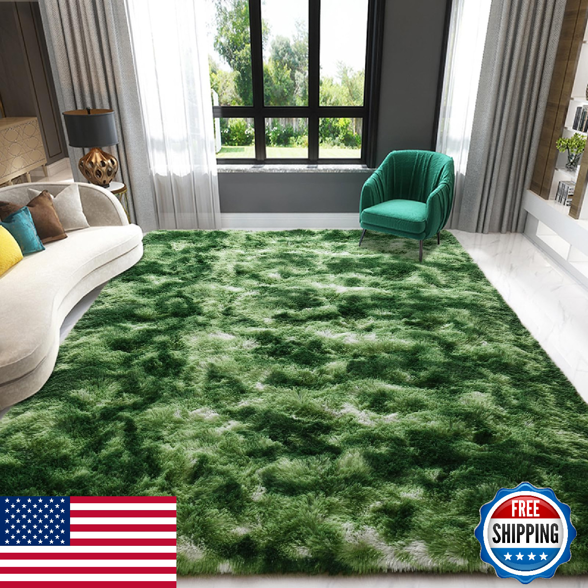 Zedrew Tie-Dyed Green Area Rugs 5x8 Feet Rug for Bedroom Living Room, Cute Indoo