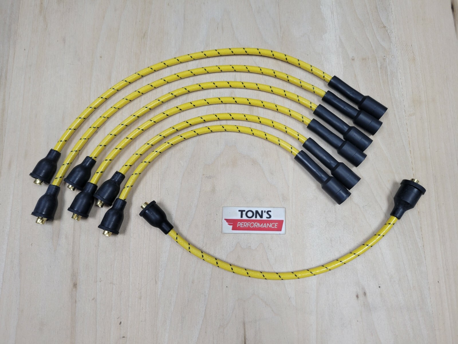Chevy 216 235 8mm Cloth Braided Spark Plug Wire Set Vintage Inline 6 Yellow Bk