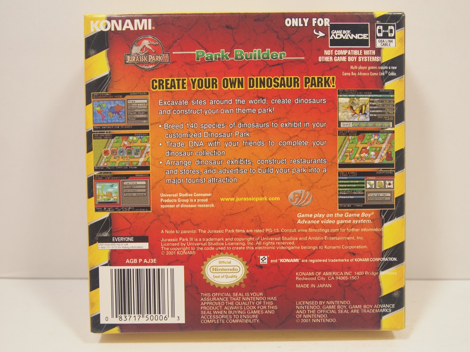 Jurassic Park III Park Builder (Game Boy Advance | GBA) Authentic BOX ONLY