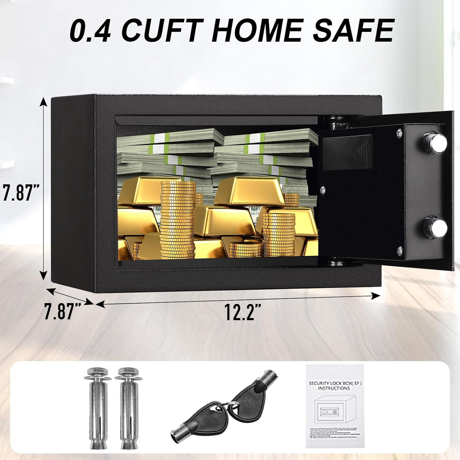 Fireproof Safe Box 0.4 Cuft Electronic Digital Security Box, Keypad Small Lock