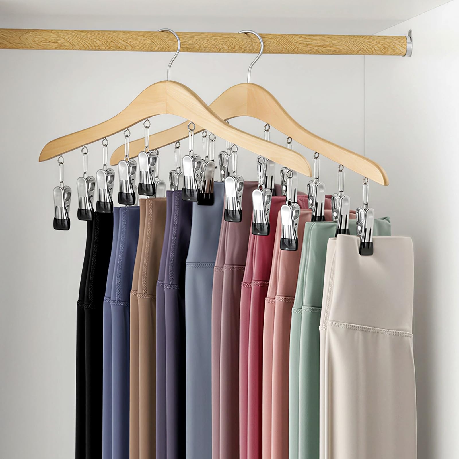 Organizador de leggings para armario, perchas de madera para pantalones de yoga