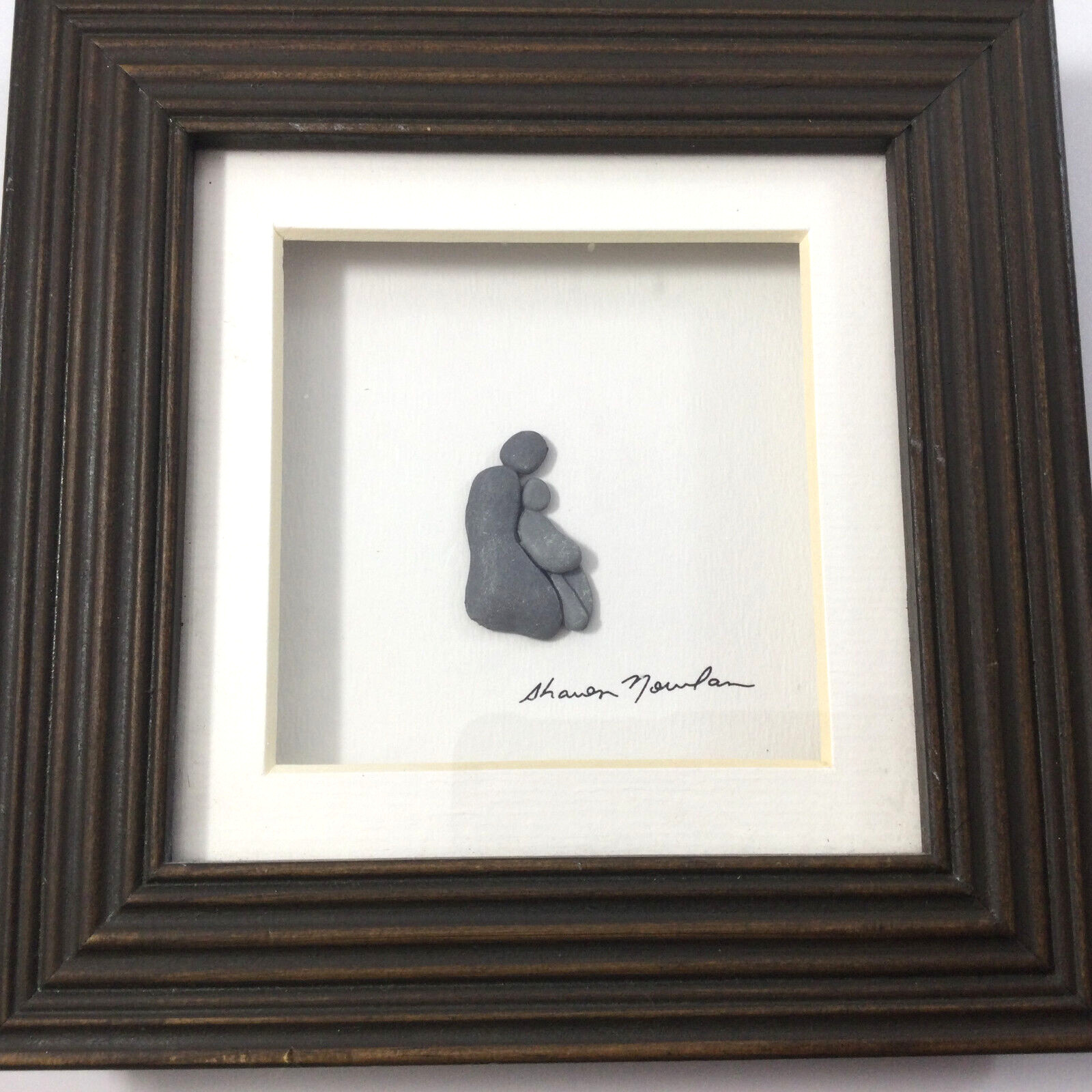 Sharon Nowlan Pebble Art Picture Mother and Child Framed