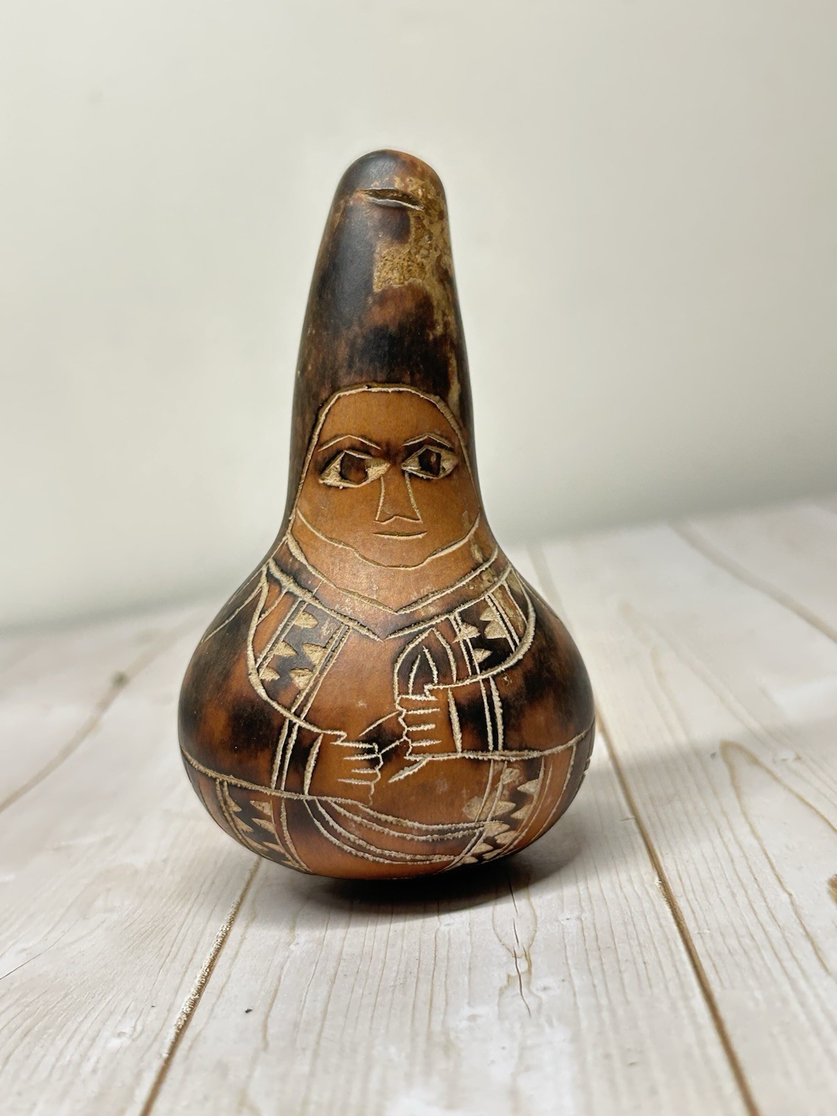 Vintage Peruvian Hand Carved Gord Rattle Shaker
