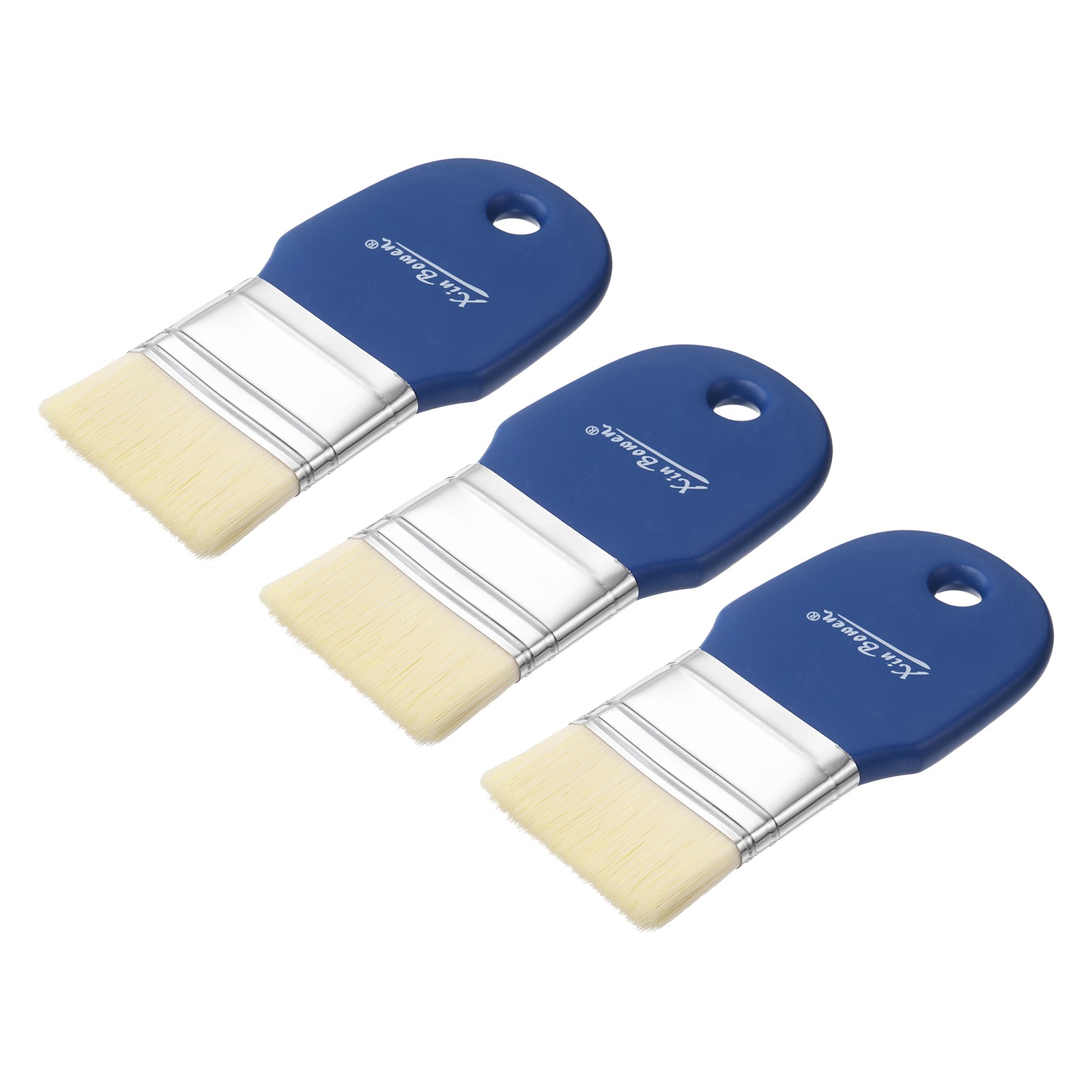 3 Pcs 2" Width Flat Paddle Paint Brush Nylon Bristle Painting Brushes, Blue