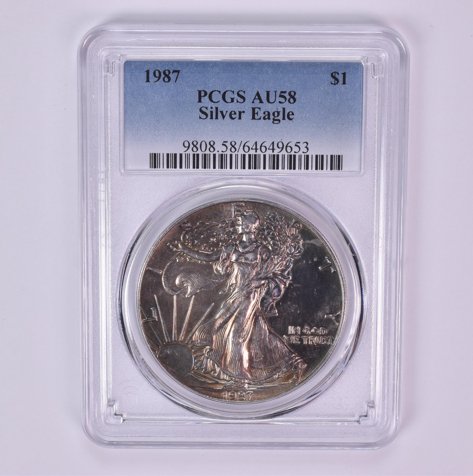 1987 American Silver Eagle AU58 PCGS Beautiful Tone *1518