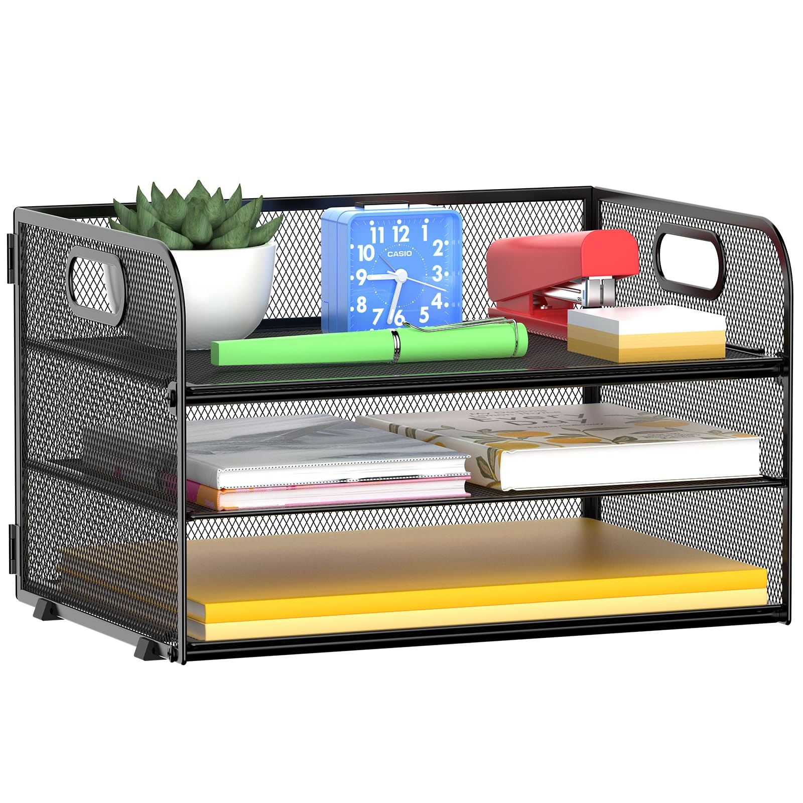1 PCS Black 3Tier Paper Organizer Tray Mesh Letter File Desktop Storage