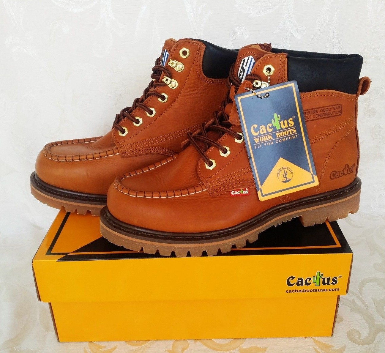 Cactus Work Boots 625M Light Brown 6" Moc Toe Real Leather New In Box
